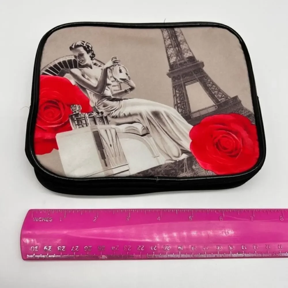 Gray, Red and black cosmetic bag. Beautiful classy pattern